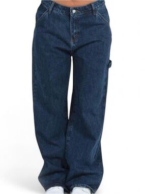 New Princess Polly High waisted Wide Leg Carpenter blue wash denim jeans